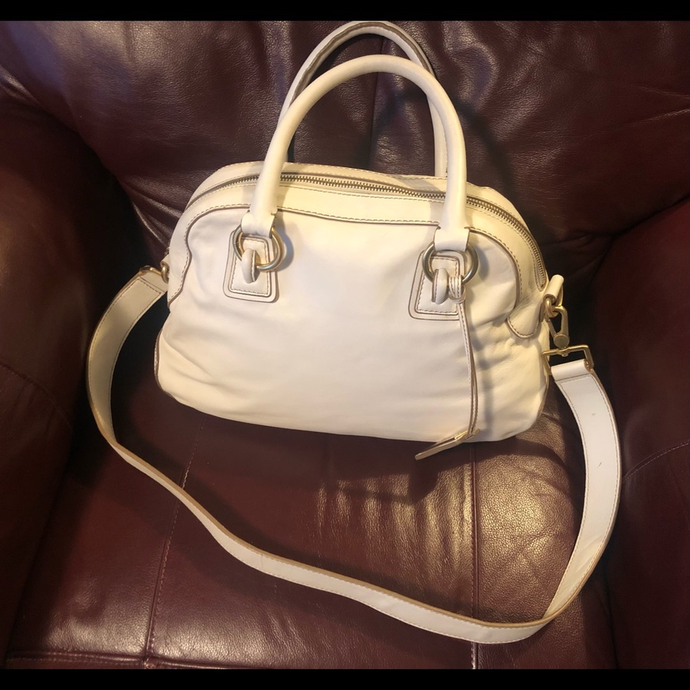 Talbots White Leather Domed Satchel